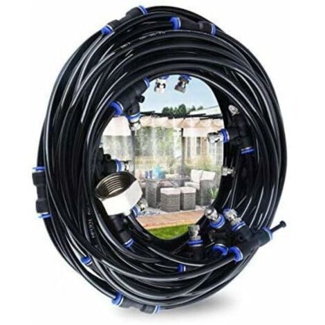 Brumisateur Exterieur,Système de Brumisation,10M Brumisateur Terrasse avec 9 Buse Brumisateur +1 Buses de Rechange+1Adaptateur (en Laiton, 3/4"),Brumisateur pour Patio Jardin Serre Trampoline (1/4)