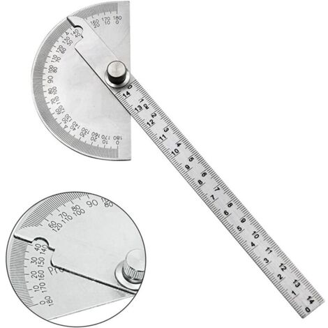 0-180 Degrés Rapporteur D'angle à Tête Ronde, Multifonctionnel En Acier Inoxydable Protractor Angle, Rapporteur D'angle tête Ronde Ingénieur Protractor pour Peinture Dessin (1/5)