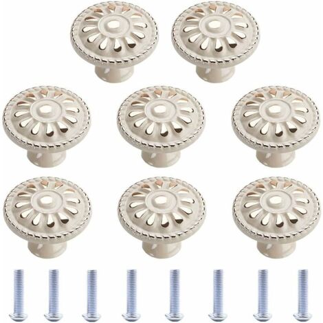 Bouton de Meuble 8 Pièces Poignée de Tirage de Tiroir Rond Boutons D'Armoire Bouton Tiroir Poignée de Meuble Cuisine Armoire à Tiroirs Porte Boutons Blanc Bouton de Meuble Vintage (1/5)