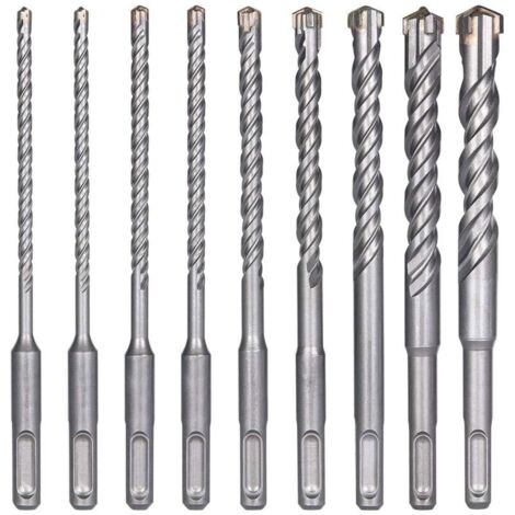 Forets à Béton, 9PCS (5 mm 16x160 mm) Foret Carrelage, Foret à Percussion Électrique SDS-Plus pour Perforateur, Forets Transversaux pour Béton, Brique, Pierre, Naturelle, Métal (1/5)
