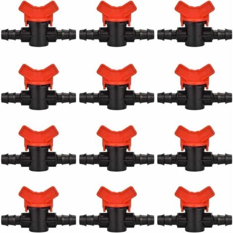 12 PCS Robinet de Jardin pour Tuyau, Tuyau Vanne d'irrigation 16 16mm Robinet d'arrêt raccord en Plastique pour Le contrôle extérieur de la vanne d'eau de Jardin (Noir + Rouge) (1/4)