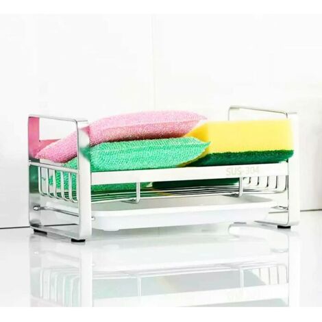 Porte Eponge,Acier Inoxydable304Organisation d'évier Rangement Support Eponge,Organisateur Evier Cuisine eavecBac Collecteur Amovible Etagère en éponge,pourPoser tcomptoir Cuisine éponge (1/5)