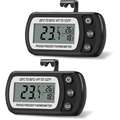 2 pièces de compteur numérique numérique -20°C à 50°C, avec crochet, température LCD facile à lire, fonction d'enregistrement de la température maximale et minimale (Noir) (1/5)