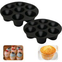 2 Pièces Moule Muffin Air Fryer, Moule à Muffin, Moule Silicone Muffin, Moule Muffins Silicone pour Air Fryer pour 7 Muffins et Gâteaux, pour Gâteaux, Muffin Tasses, Dessert, Pâtisseries, 7 Pouces