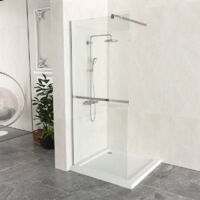 T&K 190cm Height Walk In Shower Screen Chrome Framed, 70cm Width, 6mm Tougheded Glass Safety Double-sided Easy Clean Glass With Telescopic Support Bar
