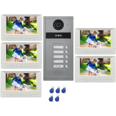 Visiophone Couleur Pour 5 Logements, 5 Appartements Avec Lecteur Rfid Intégré