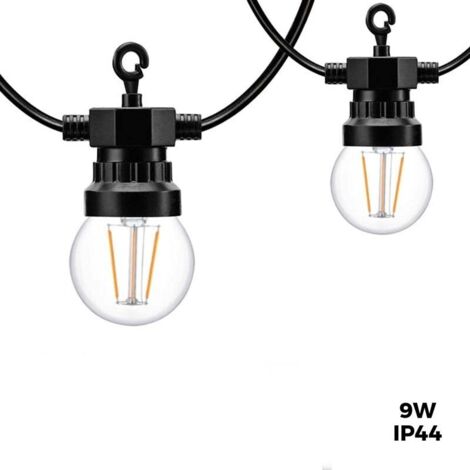 Guirlande Led 10m 20 ampoules Blanc Chaud 9W - Noir