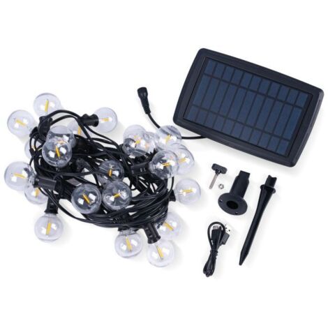 Barcelona Led – Guirlande solaire d'extérieur 25 ampoules LED E10 – lumière chaude 2700K – longueur 9,2 mètres – IP44 résistant à l'eau (1/5)