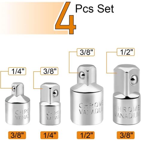 Lot De 4 Adaptateurs Douille 1/4" 3/8" 1/2" – Acier Cr-Mo, Réducteurs & Rallonges Cliquet