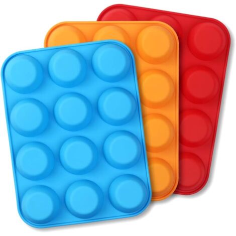 Plateau à muffins en silicone alimentaire antiadhésif en 3 parties, pouvant contenir 12 muffins (1/5)