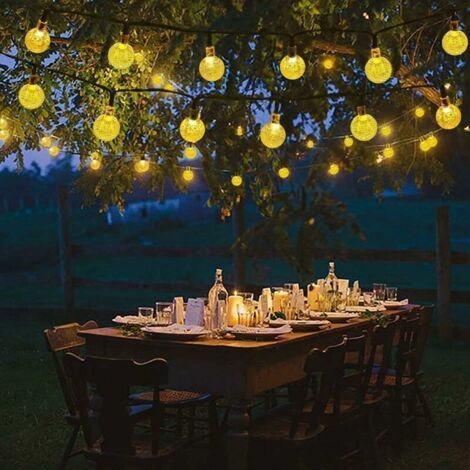 Guirlande lumineuse solaire d'extérieur 50 LED 7m 8 modes solaires, étanche, pour extérieur/intérieur, éclairage pour jardin, arbres, terrasse, Noël, mariages, fêtes (blanc chaud) [Classe énergétique (1/5)
