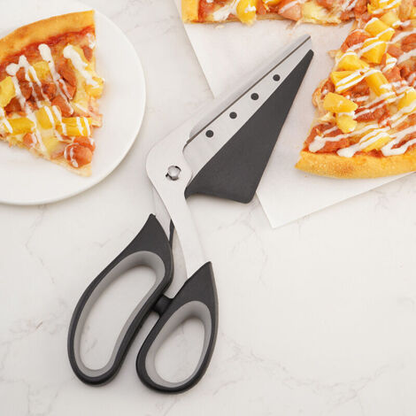 Ciseaux à Pizza, Coupe Pizza avec Pelle, Lame Tranchante en Acier Inoxydable de Qualité Alimentaire et Poignée Souple, Ciseaux de Cuisine Multifonctionnels, 27CM, Noir (1/5)