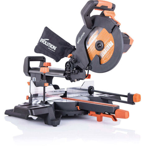 Evolution – Scie à onglet multifonction 2000W – Lame de 255 mm pour bois dur et acier doux – Onglet 50° – Biseau 45° – Carter en aluminium - R255SMS