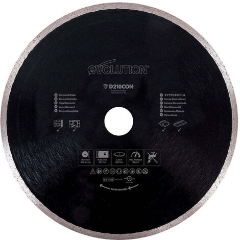 Evolution – Disque diamant 210mm – Alésage 25,4mm – Coupe précise pour pierre naturelle et béton – Compatible scies à onglet et sur table
