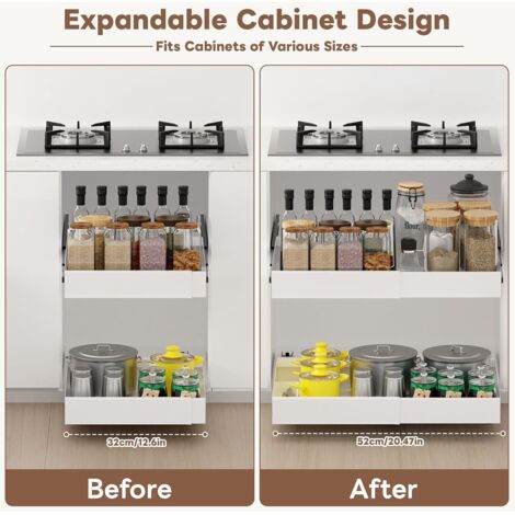 2 cajones de cocina telescópicos de 32–52 cm, con doble riel reforzado ...