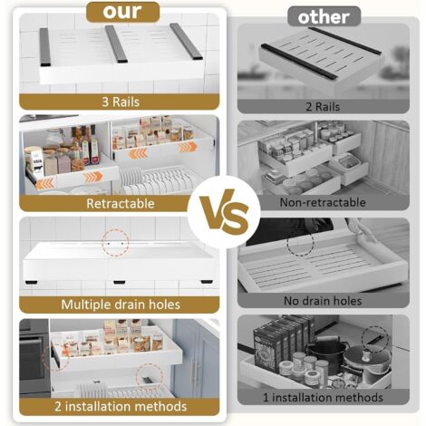 2 cajones de cocina telescópicos de 32–52 cm, con doble riel reforzado ...
