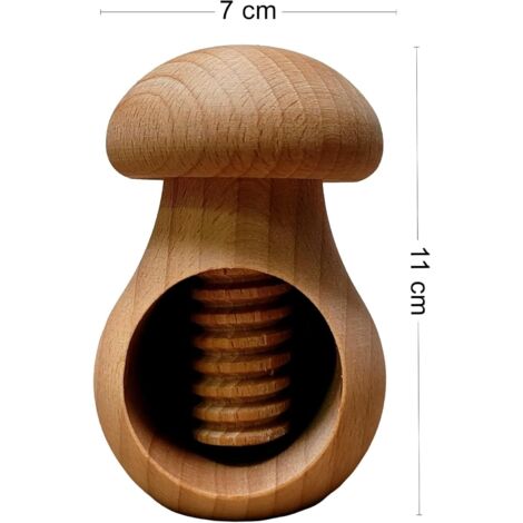 Cascanueces de madera de haya natural con forma de seta - Muy resistente - Regalo de Navidad ideal - Marrón claro (1/4)