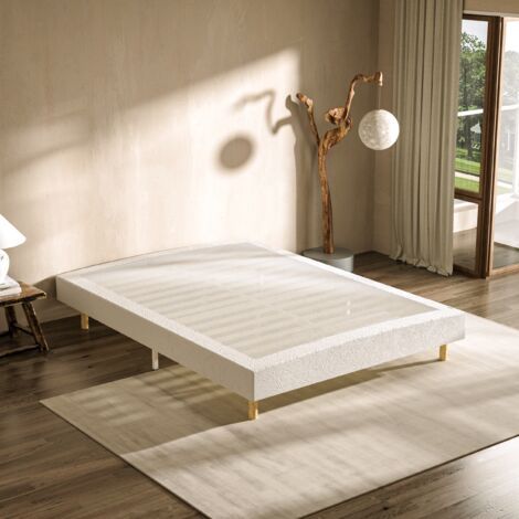 Dewinner – Sommier tapissier 140 x 190 cm – 9 pieds en bois – 28 lattes multiplis – Cadre de lit pour deux places – Hauteur 14 cm