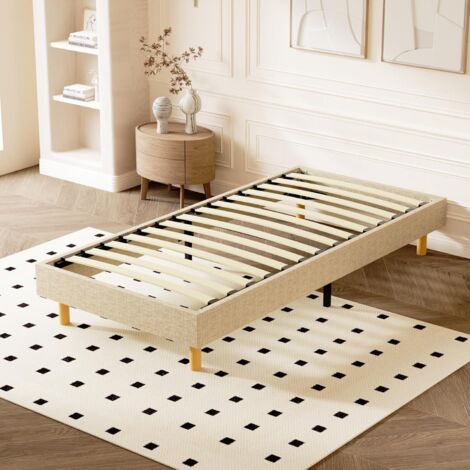 Sommier Tapissier 90x190 cm DEWINNER, avec 6 Pieds, 1x14 Lattes, Cadre de Lit Pour Deux Places, Hauteur du Cadre de Lit 29 cm, Solide et Confortable, Beige
