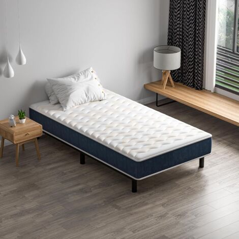 Dewinner – Ensemble sommier et matelas 90 x 190 cm – Matelas en mousse haute résilience 15 cm – Cadre en fer avec 6 pieds antidérapants