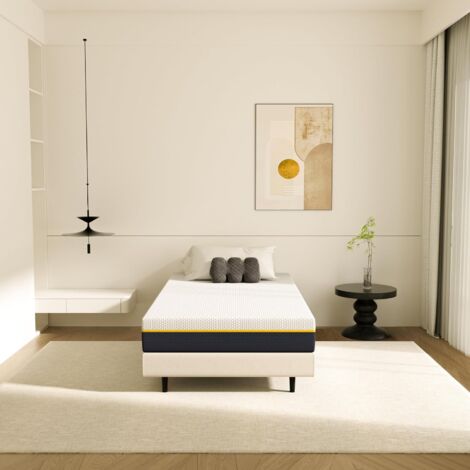 Dewinner – Matelas à mémoire de forme 90 x 190 cm – Épaisseur 17 cm – 2 cm mousse + 15 cm fibre de charbon de bambou – 7 zones différenciées – Respirable et durable
