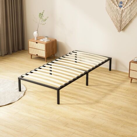 Teeno – Sommier 90x190 cm – Cadre à lattes en métal – 6 pieds – 13 lattes – Hauteur 26 cm – Support jusqu'à 250 kg – Montage rapide en 20 min