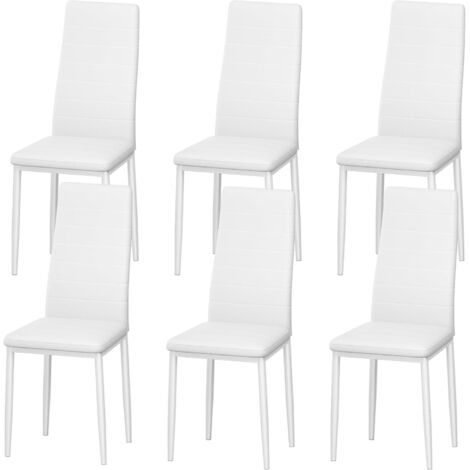 Stanew – Lot de 6 chaises de salle à manger nordiques – Design ergonomique – Pieds en métal – Revêtement en cuir PU – Hauteur d'assise 45 cm – Blanc