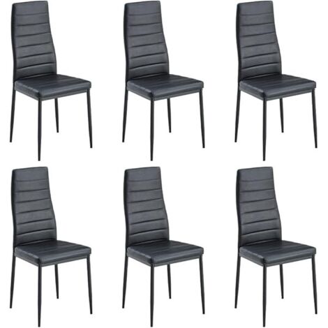 Stanew – Lot de 6 chaises de salle à manger noires en similicuir – Dossier ergonomique – Facile à nettoyer – Design élégant pour cuisine et salon