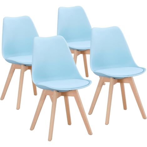 Dewinner – Lot de 4 chaises de salle à manger scandinaves – Assise rembourrée en mousse – Pieds en métal – Couleur bleu pastel – Hauteur d'assise 46 cm