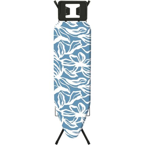 STANEW Table à Repasser 122 x 38 cm, Planche à Repasser Pliable, Housse en 100% Coton, pour Centrale Vapeur, Système Anti-Fermeture, Hauteur Réglable, Pieds Antidérapants(Bleu à Motifs)