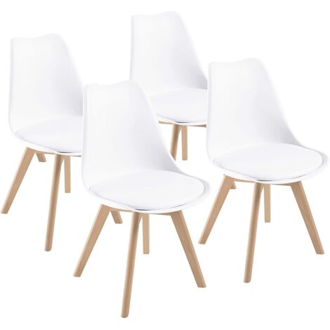 Dewinner – Lot de 4 chaises scandinaves blanches – Assise rembourrée en hêtre massif – Hauteur d'assise 39 cm – Dimensions L45 x W43 x H83 cm