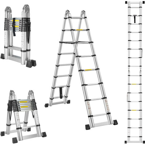 Stanew – Échelle télescopique pliante 5 m – Aluminium 1,5 mm – 16 marches – Charge 150 kg – Système de verrouillage de sécurité