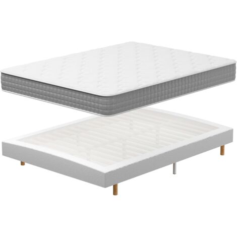 Ensemble Matelas et Sommier 140x190 DEWINNER, Sommier tapissier 140x190 cm et Matelas Ressorts Ensachés 140x190x20 cm, Matela 2 Personnes, 9 Pieds Inclus (Pack Matela+Sommier tapissier)