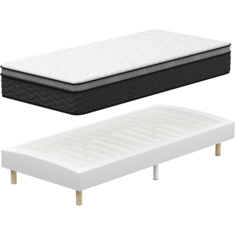 Ensemble Matelas et Sommier 90x190 DEWINNER, Sommier tapissier 90x190 cm et Matelas Ressorts Ensachés 90x190x30 cm, Matelas 1 Personnes, 6 Pieds Inclus (Pack Matela+Sommier tapissier)