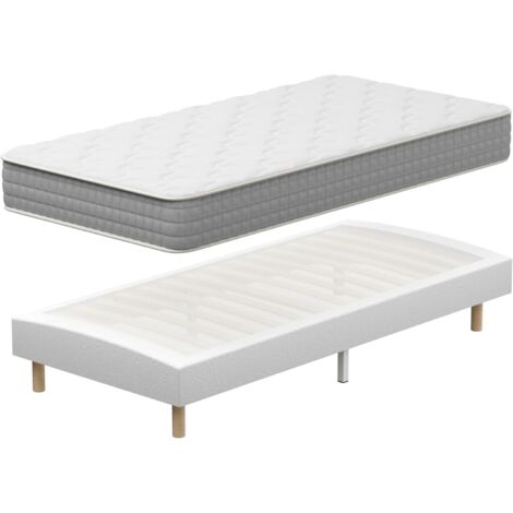 Ensemble Matelas et Sommier 90x190 DEWINNER, Sommier tapissier 90x190cm et Matelas Ressorts Ensachés 90x190x20 cm, Matelas 1 Personnes, 6 Pieds Inclus (Pack Matela+Sommier tapissier)