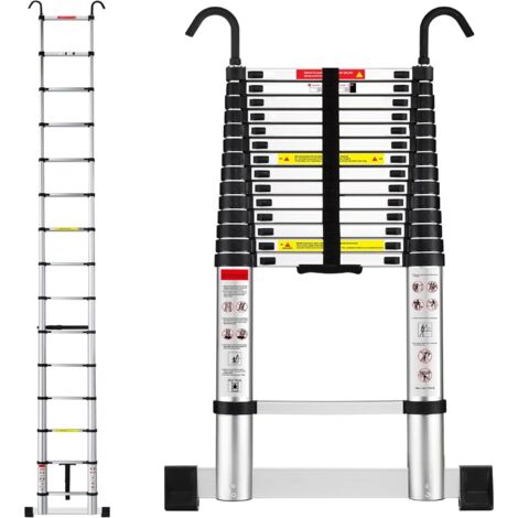 Teeno – Échelle télescopique en aluminium 4,4 m – Charge 150 kg – 2 crochets amovibles – Pieds antidérapants pour stabilité accrue - hauteur-4