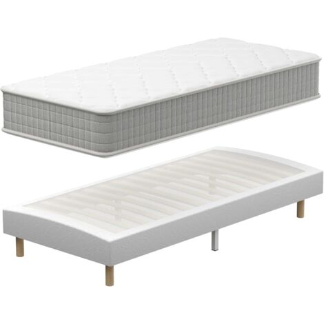 Ensemble Sommier et Matelas 90x190 cm TEENO, Lit Une Personne Complet avec Sommier Tapissier et Matelas Memoire de Forme, Confort, Respirant (Matelas 90x190x25+Sommier)