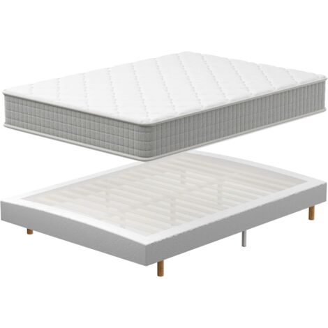 Ensemble Sommier et Matelas 140x190 cm TEENO, Lit 2 Personnes Complet avec Sommier Tapissier et Matelas Memoire de Forme, Confort, Respirant (Matelas 140x190x25+Sommier)