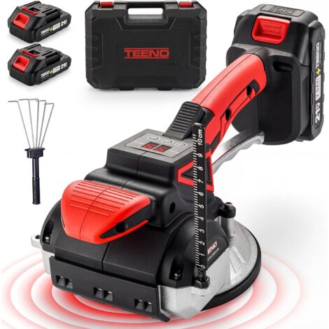 2 en 1 Ventouse Vibrante Carrelage Sans Fil 21V TEENO ,Ventouse Carrelage Electrique avec 2x2Ah Batteries,9 Vitesses,500 kg Aspiration,12000RPM Vibration,145mm Ventouse+Échelle+Râteau,pour Carreaux