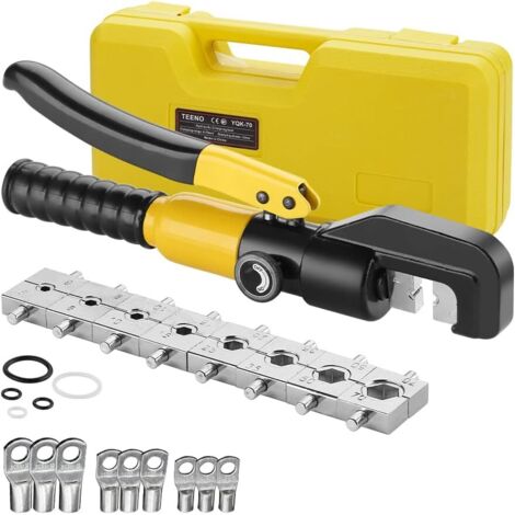 Teeno – Pince à sertir hydraulique 10T – 9 matrices hexagonales pour câbles 4-70 mm² – Poignée ergonomique – Acier haute résistance