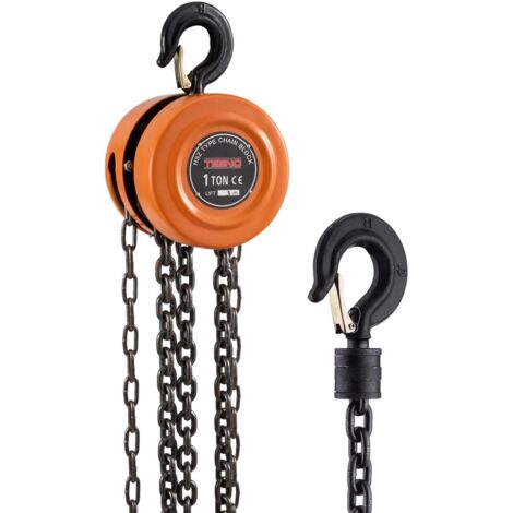 Teeno – Palan manuel à chaîne 1 tonne – Hauteur de levage 3,0 m – Chaîne G80 – Crochet de sécurité – Pour chantiers et garages