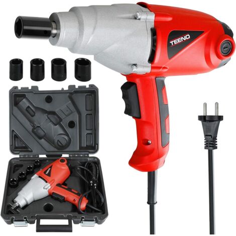 TEENO Clé à Choc électrique 1010W 450Nm avec 4 Douilles en Coffret (17,19,21,22 mm), Longueur Câble 2M