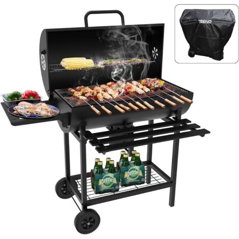 Teeno – Barbecue charbon de bois portable avec couvercle – Grille de cuisson XXL – 4 évents réglables – 2 étagères – Gants anti-brûlures inclus