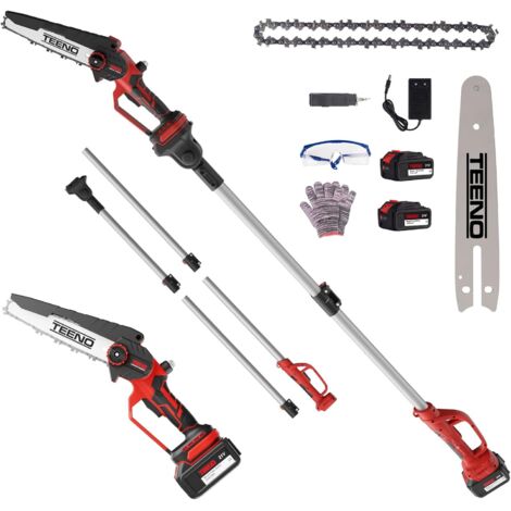 Teeno – Tronçonneuse électrique sans fil 21V 600W – Sécateur 2 en 1 avec 2 batteries 4000mAh – Moteur Brushless – Perche télescopique 4,5m (1/5)