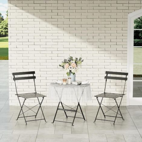 DEWINNER Lot de 3 Meubles de Jardin de Balcon, Ensemble salon de jardin, 1 Table et 2 chaises Pliable, Bistrot Bar Salon de Jardin Exterieur 2 Personnes, avec 90 x 90 cm Nappe imperméable (Noir)