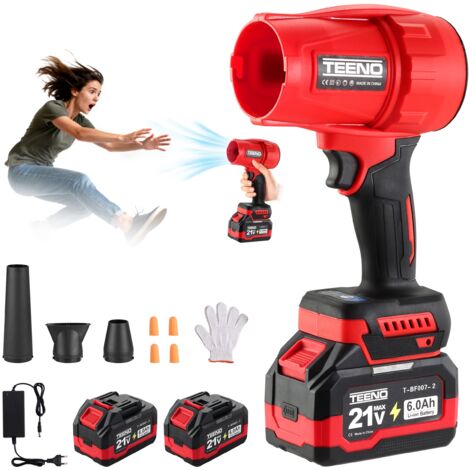 Teeno – Souffleur à batterie 21V – Vitesse du vent jusqu'à 116 km/h – 35 000 tr/min – Avec 2 batteries 6,0Ah et chargeur – Moteur sans balais en cuivre