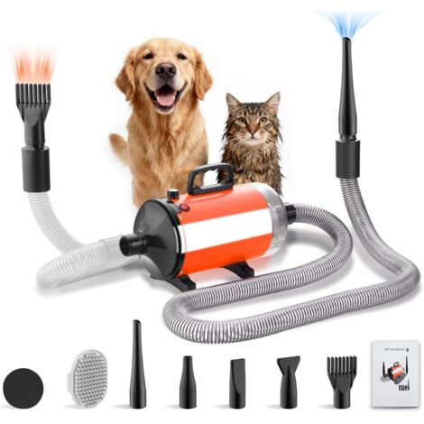 Dewinner – Sèche-cheveux pulseur pour chien 3200W – Aspirateur intégré avec 5 buses – Vitesse et température réglables – Silencieux 60 dB – 2-en-1