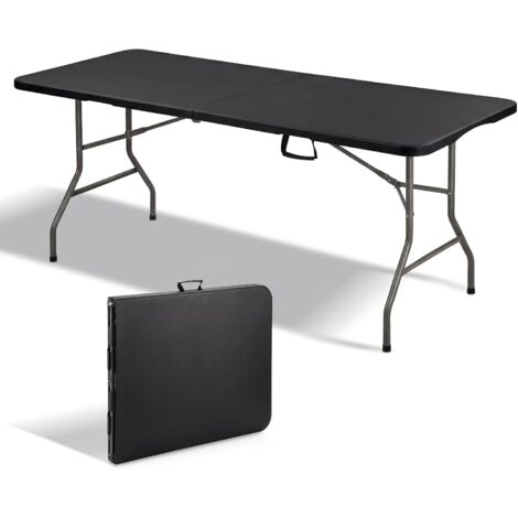 Table Pliante portable 180 x 74 x 74 cm TEENO, Table Pliante Exterieur 6 Or 8 Places, avec Verrou de Sécurité, Table de Jardin Pliante, Noir