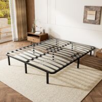 Dewinner – Sommier 160x200 cm métal – 9 pieds – 2x14 lattes en bois de peuplier – Cadre métal 1,2 mm – Montage rapide – Support jusqu'à 300 kg