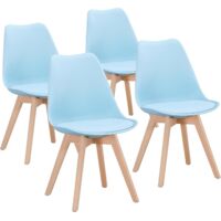 Dewinner – Lot de 4 chaises de salle à manger scandinaves – Assise rembourrée en hêtre massif – Dossier ergonomique – Bleu pastel – Hauteur d'assise 46 cm